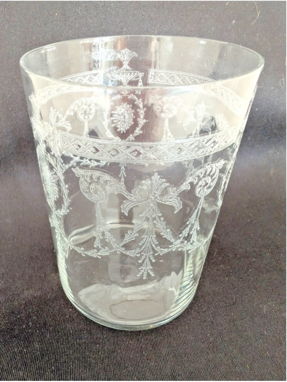 Antique Blown Glass Etched Tumbler - Pattern Adam Stem 3335 Etch 168 by Heisey